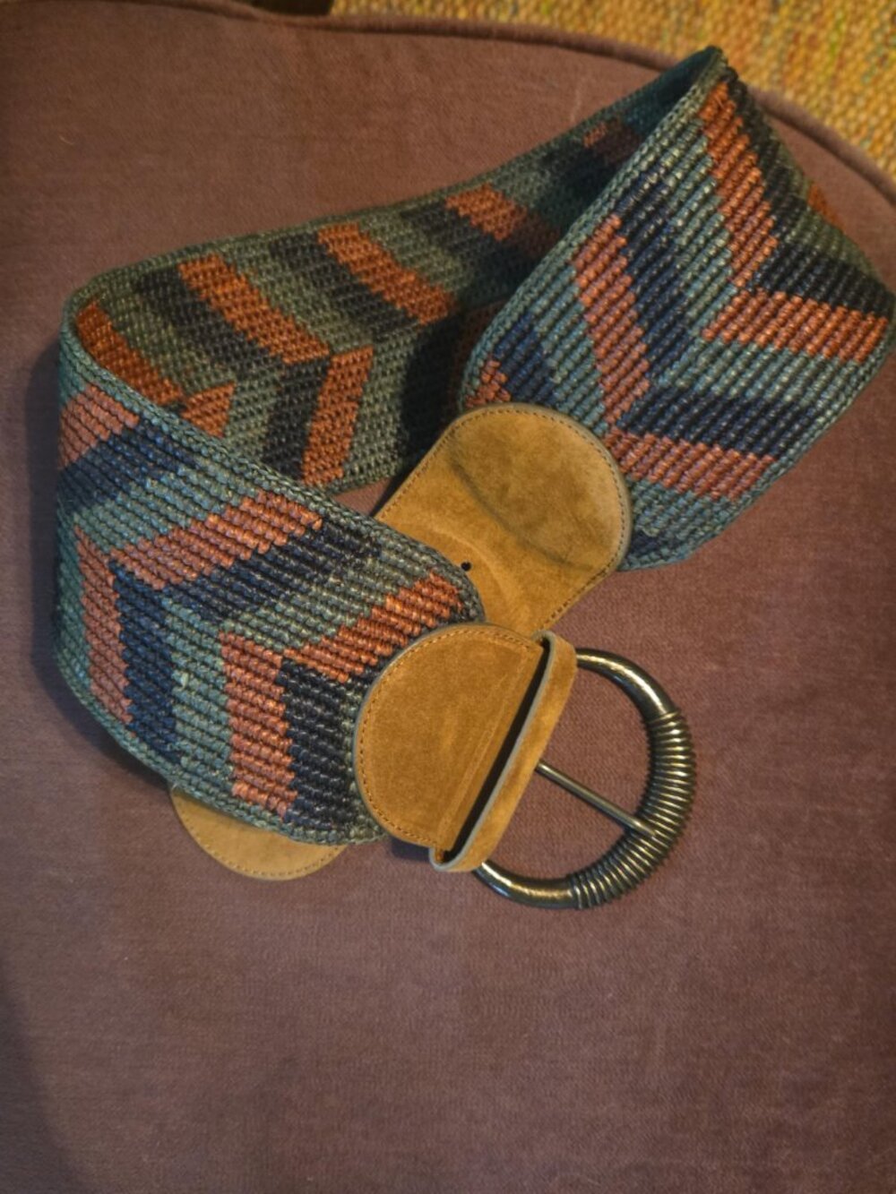 Sezane Carlie Wide Tan Suede Belt with Multicolor Woven Sides - Picture 3 of 6